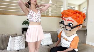 Cheerleader Kait Sucks Big Dick in Pink Pleated Skirt and Glasses Mascot Casting