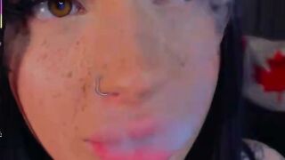 Tattooed Brunette Amateur Flirts on Webcam with Lipstick