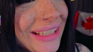 Tattooed Brunette Amateur Flirts on Webcam with Lipstick