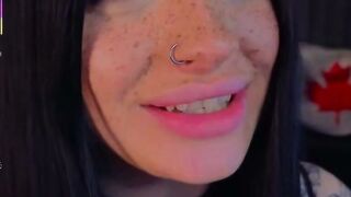 Tattooed Brunette Amateur Flirts on Webcam with Lipstick