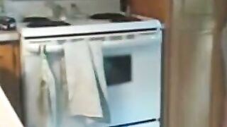 Big Booty Blonde Bends Over Kitchen Counter for Tight Ass Shot