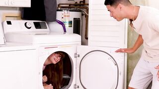 Redhead in Laundry Room Gets Pleasured by Washing Machine