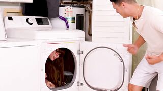 Redhead in Laundry Room Gets Pleasured by Washing Machine