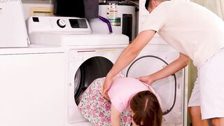 Redhead in Laundry Room Gets Pleasured by Washing Machine