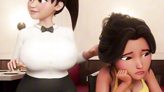 3D Waitress Gives Black Cock Deep Throat in Restaurant
