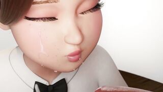 3D Waitress Gives Black Cock Deep Throat in Restaurant