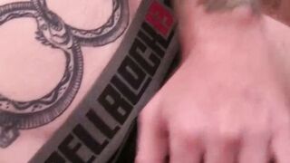 Bearded Dom Ty fucks dirty butt plugs while jerking his pierced cock
