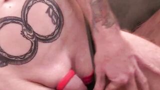 Bearded Dom Ty fucks dirty butt plugs while jerking his pierced cock