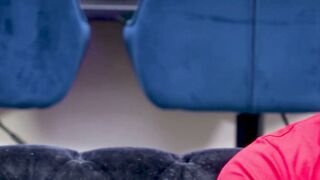 Blonde MILF Takes Cock on Couch with Tattooed Guy in Red Shirt
