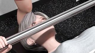3D Gym Workout with Silver Hair Girl in Blue Sports Bra