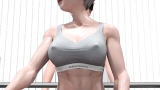 3D Gym Workout with Silver Hair Girl in Blue Sports Bra