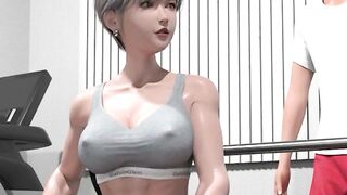 3D Gym Workout with Silver Hair Girl in Blue Sports Bra
