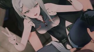 Lucy Cyberpunk 3D Hentai - White Hair Sucks Cock in Tight Outfit