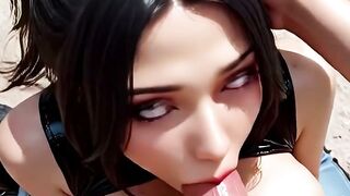 Busty Brunette Cartoon Girl in Tight Black Latex Top Squeezes Huge Tits