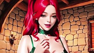 Red-haired Elf Witch in Green Lingerie Sucks Cock in Castle Tavern