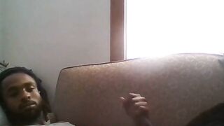 Big Black Cock Amateur Man Jerking Off Watching Porn on Couch