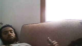 Big Black Cock Amateur Man Jerking Off Watching Porn on Couch