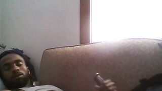 Big Black Cock Amateur Man Jerking Off Watching Porn on Couch