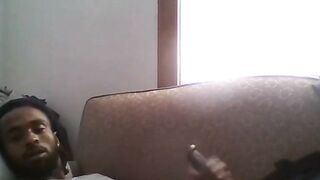 Big Black Cock Amateur Man Jerking Off Watching Porn on Couch