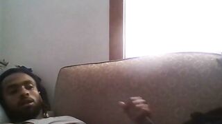 Big Black Cock Amateur Man Jerking Off Watching Porn on Couch