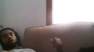 Big Black Cock Amateur Man Jerking Off Watching Porn on Couch