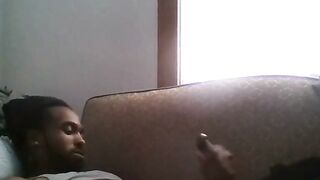 Big Black Cock Amateur Man Jerking Off Watching Porn on Couch