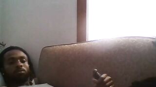 Big Black Cock Amateur Man Jerking Off Watching Porn on Couch