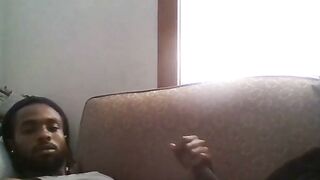 Big Black Cock Amateur Man Jerking Off Watching Porn on Couch