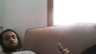 Big Black Cock Amateur Man Jerking Off Watching Porn on Couch