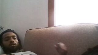 Big Black Cock Amateur Man Jerking Off Watching Porn on Couch