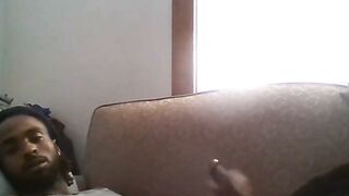 Big Black Cock Amateur Man Jerking Off Watching Porn on Couch