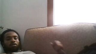 Big Black Cock Amateur Man Jerking Off Watching Porn on Couch