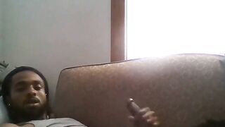 Big Black Cock Amateur Man Jerking Off Watching Porn on Couch