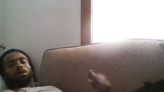 Big Black Cock Amateur Man Jerking Off Watching Porn on Couch