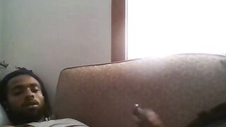 Big Black Cock Amateur Man Jerking Off Watching Porn on Couch