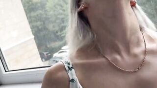 Blonde Russian Babe with Tattoos Fucks Pink Toy in Floral Dress