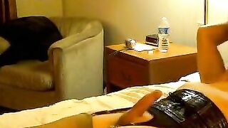 Crossdresser Joyce Gets Hard BDSM Cock Sucked on Bed