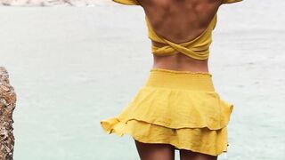 Blonde Model Strips in Gold Bikini at Beach to Show Perfect Ass