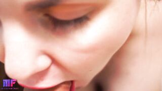 This beauty give the best fellatio with red lips, close-up
