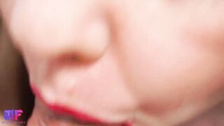 This beauty give the best fellatio with red lips, close-up