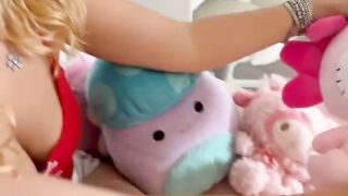 Blonde Stepdaughter with Big Tits Sucks Cock in Red Top