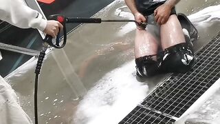 barely legal Guy Gets Cock Washed With Pressure Washer And Foam