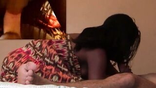 Ebony Teen Coco Deepthroats Massive White Cock in Patterned Dress