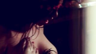 Brunette Anna Polina Squirting on Purple Vibrator in Black Feather Lingerie