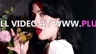 Evelyn Claire Strips Black Lingerie and Fishnets for Solo Tease