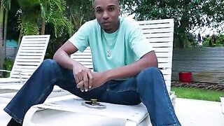 Hot Wife Sucks Black Guy's Cock by the Pool for Cumshot