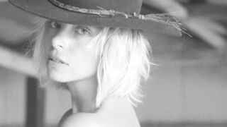 Skinny Blonde Cowgirl Anna Feller Strips Naked on Hay Bales