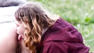 Tatyana Lazareva Licks Teen's Hairy Pussy Outdoors