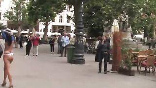 Bound Brunette Gets Public Blowjob And Bar Creampie With Princess Donna