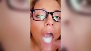 Brunette In Glasses Deepthroats Cock And Swallows Cumshot Facefuck